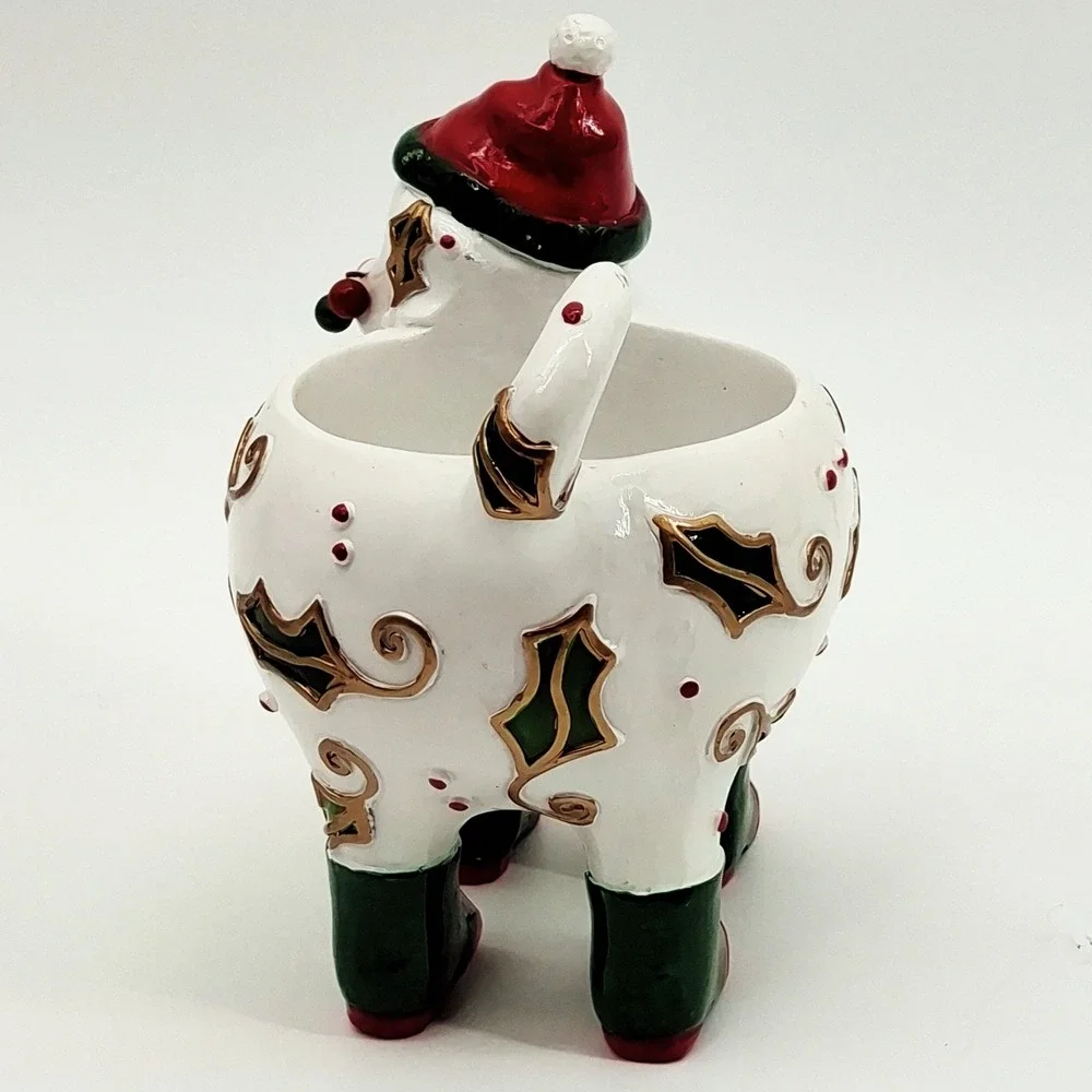 Vintage Ganz Whimsical Christmas Dog Candle Holder Ceramic Holly Berries